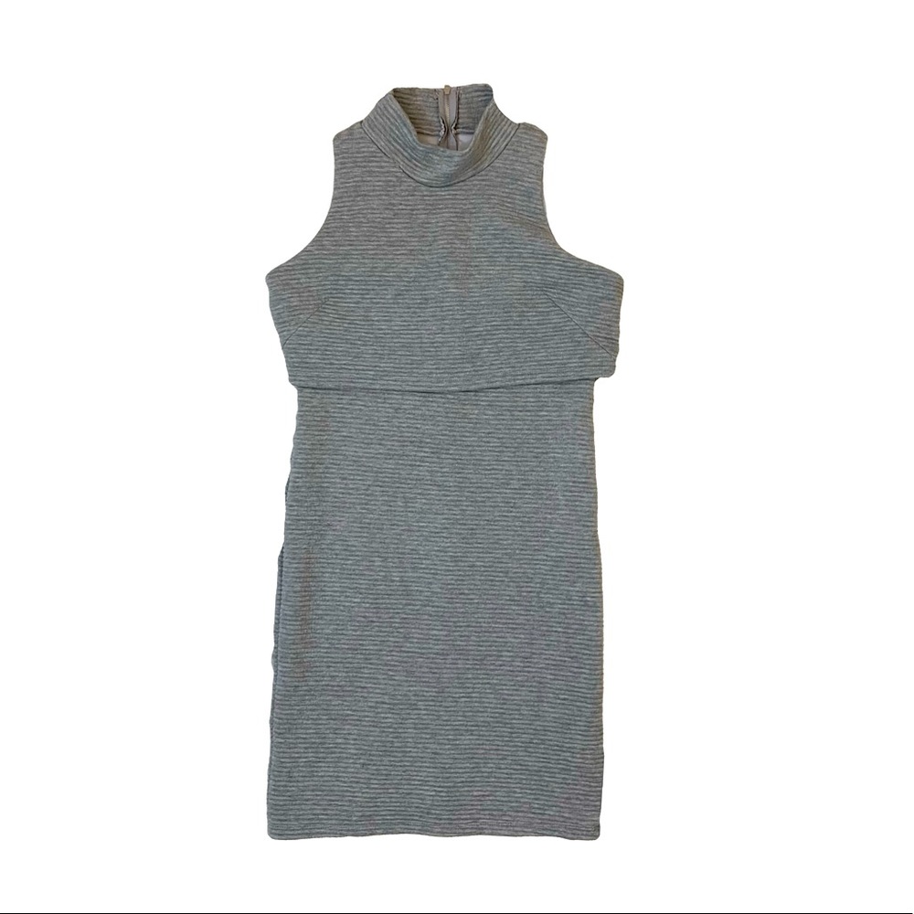 BARIII gray ribbed sleeveless mockneck dress Large